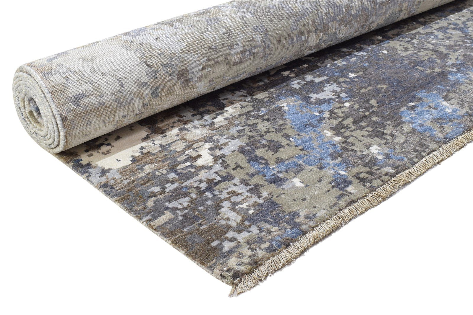 Grey Silk Rug 8' X 11' Modern Hand Knotted Indian Abstract Large Carpet 7864320983189