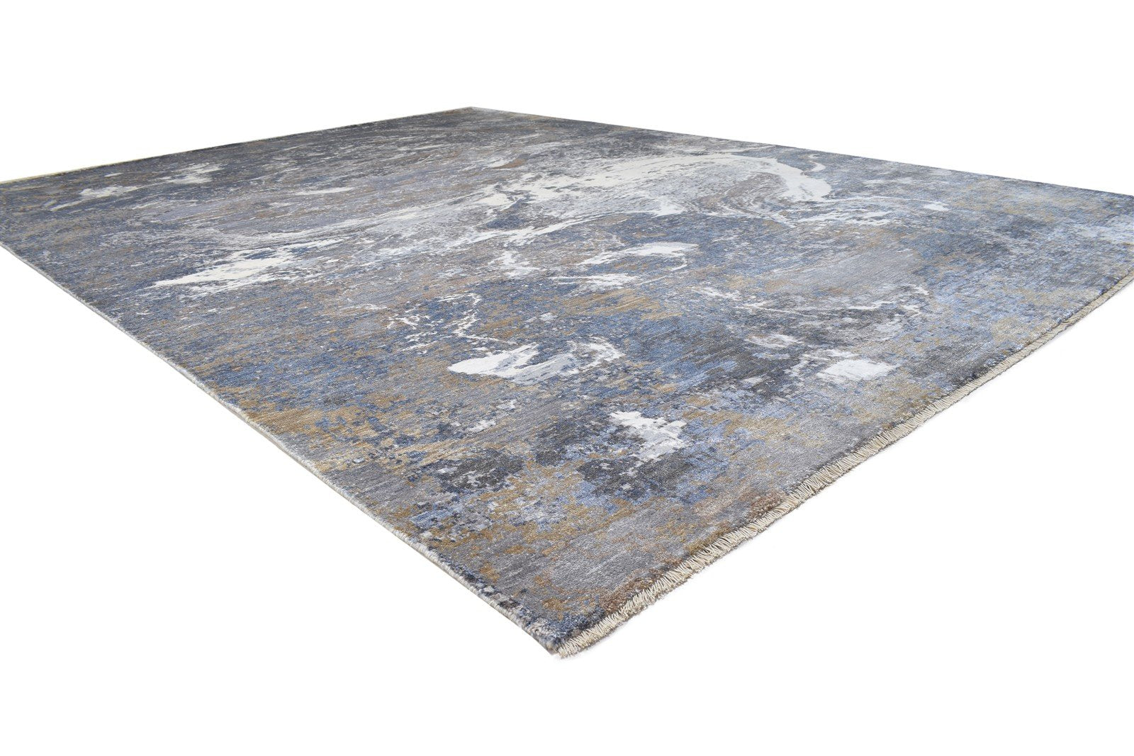 Grey Silk Rug 9' X 12' Modern Hand Knotted Indian Abstract Large Carpet 7864321245333