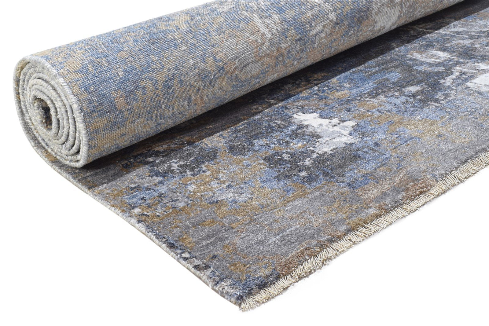 Grey Silk Rug 9' X 12' Modern Hand Knotted Indian Abstract Large Carpet 7864321245333