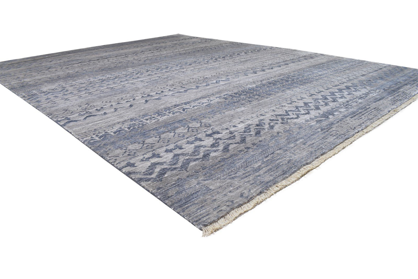 Grey Silk Rug 9' X 12' Modern Hand Knotted Indian Oriental Large Carpet 7864194072725