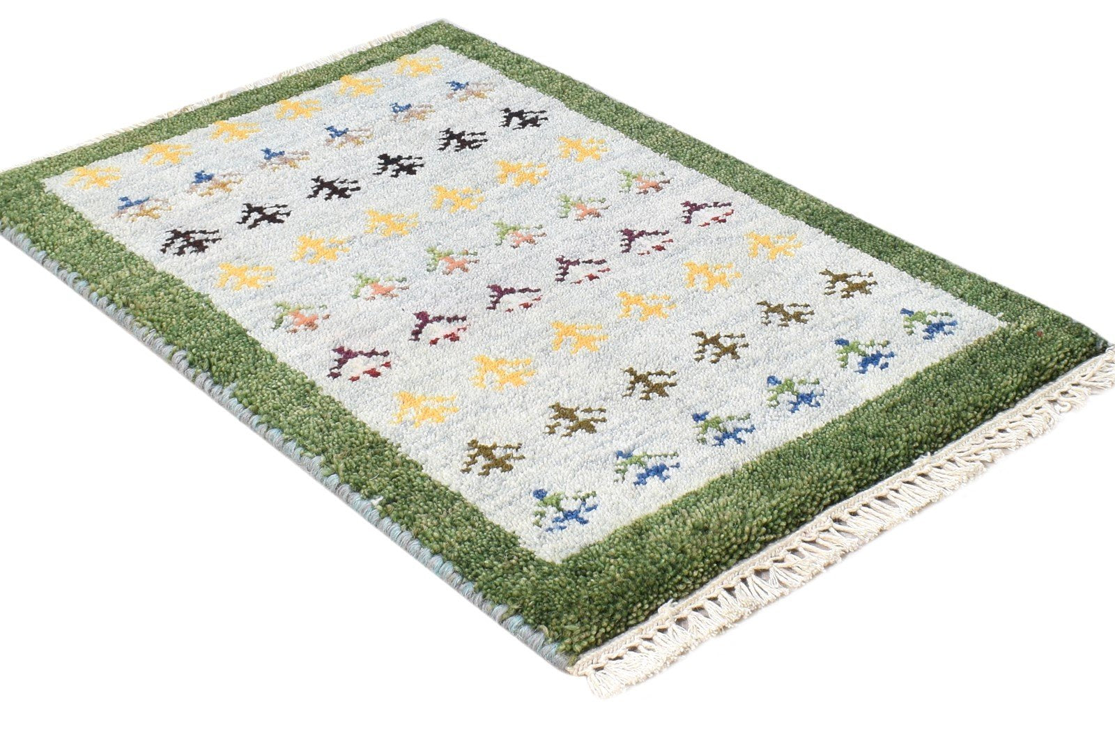 Grey Wool Rug 1' X 2' Modern Hand Knotted French Floral Small Carpet 7864547868821