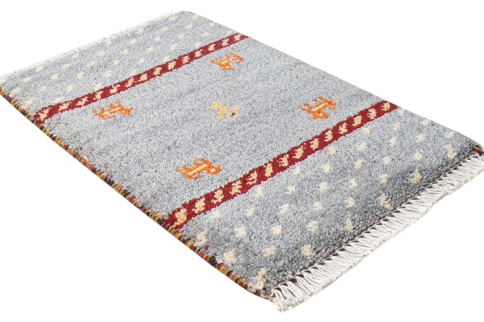 Grey Wool Rug 1' X 2' Persian Hand Knotted Southwestern Tribal Small Carpet 7865185042581