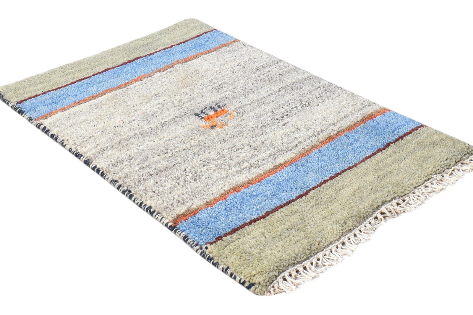 Grey Wool Rug 1' X 2' Southwestern Hand Knotted American Tribal Small Carpet 7865057640597