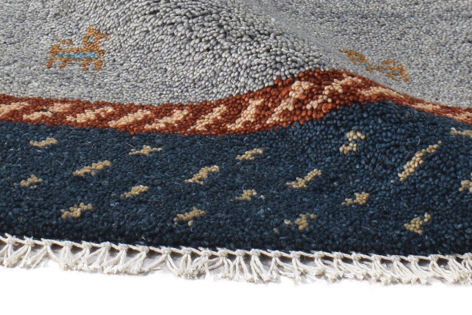 Grey Wool Rug 1' X 2' Southwestern Hand Knotted American Tribal Small Carpet 7865058263189