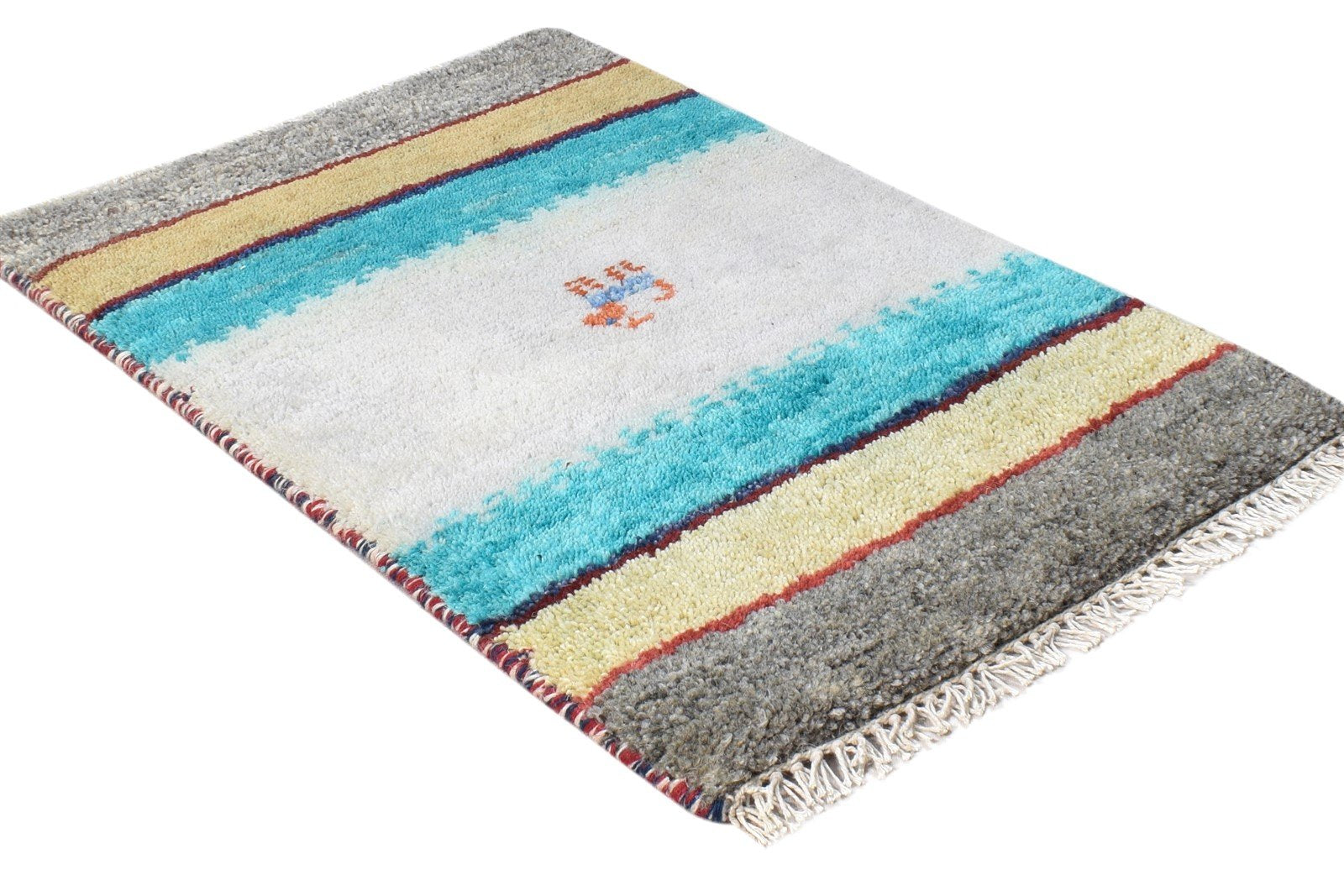 Grey Wool Rug 1' X 2' Southwestern Hand Knotted American Tribal Small Carpet 7865085329557