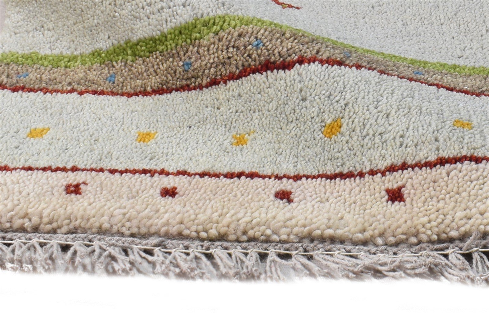 Grey Wool Rug 1' X 2' Southwestern Hand Knotted Gabbeh Striped Small Carpet 7865090605205