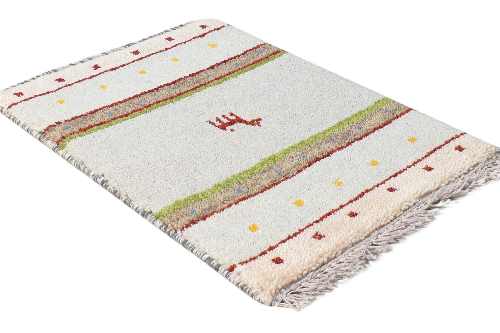 Grey Wool Rug 1' X 2' Southwestern Hand Knotted Gabbeh Striped Small Carpet 7865090605205