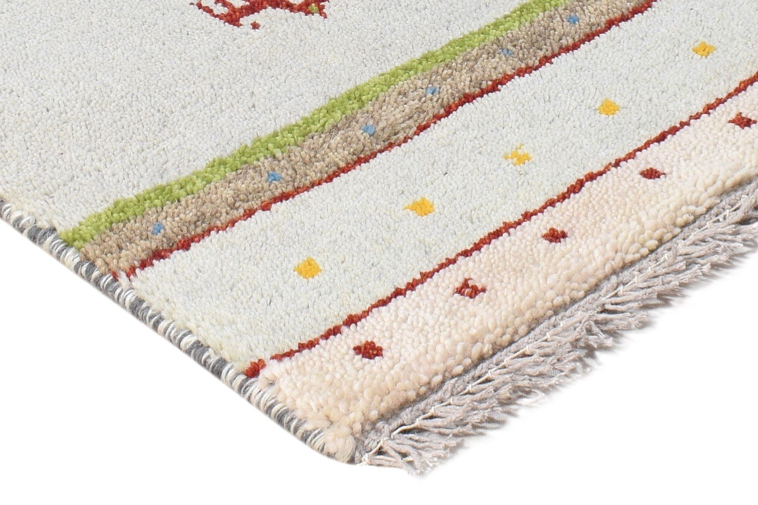 Grey Wool Rug 1' X 2' Southwestern Hand Knotted Gabbeh Striped Small Carpet 7865090605205
