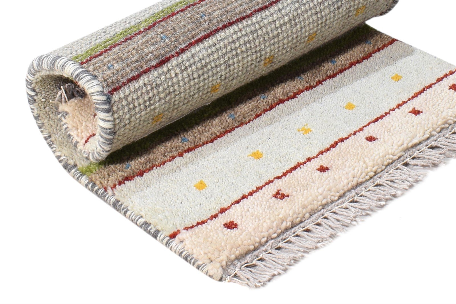 Grey Wool Rug 1' X 2' Southwestern Hand Knotted Gabbeh Striped Small Carpet 7865090605205