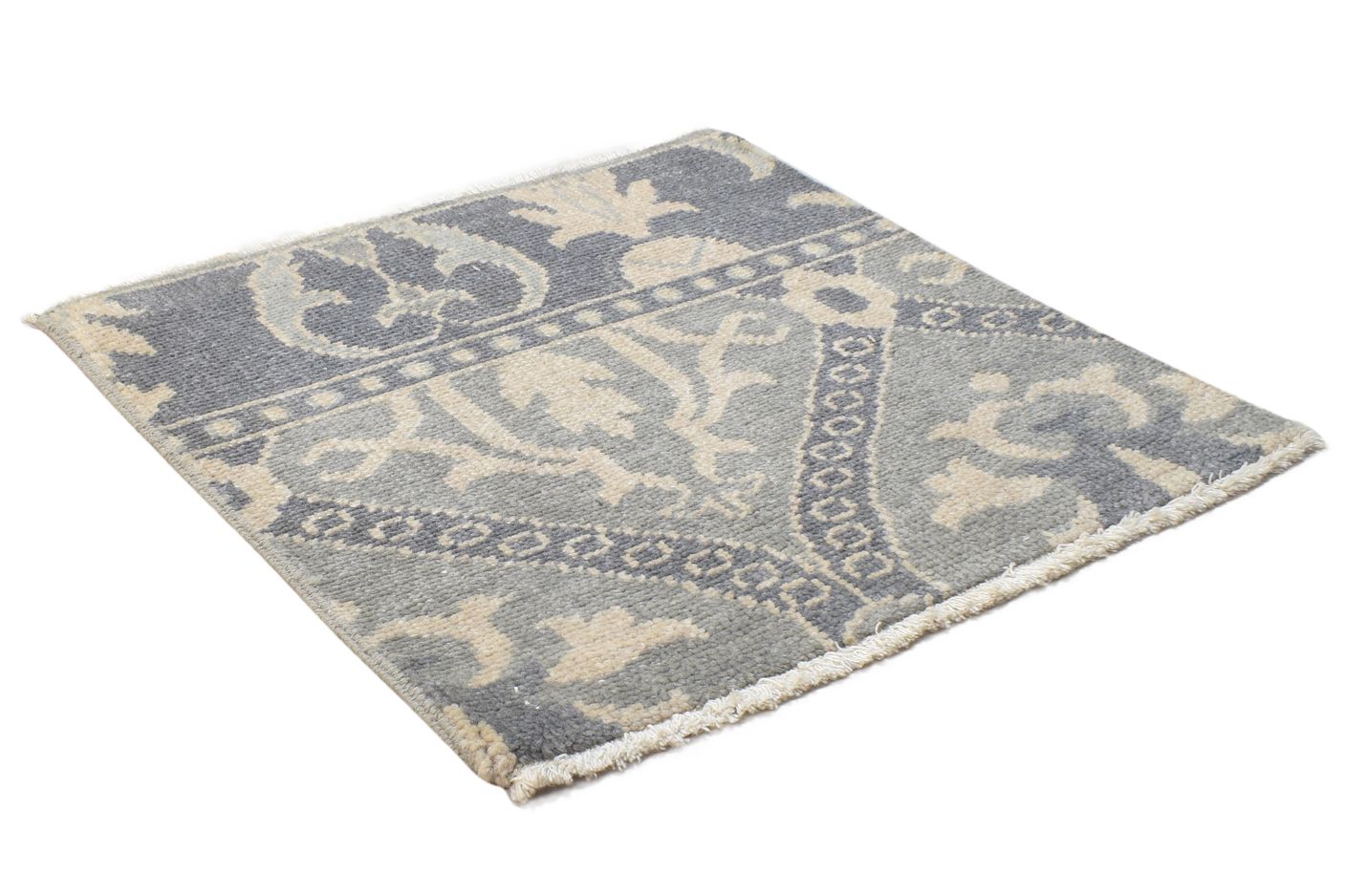 Grey Wool Rug 2' X 2' Persian Hand Knotted Kashan Oriental Small Carpet 7864106451093