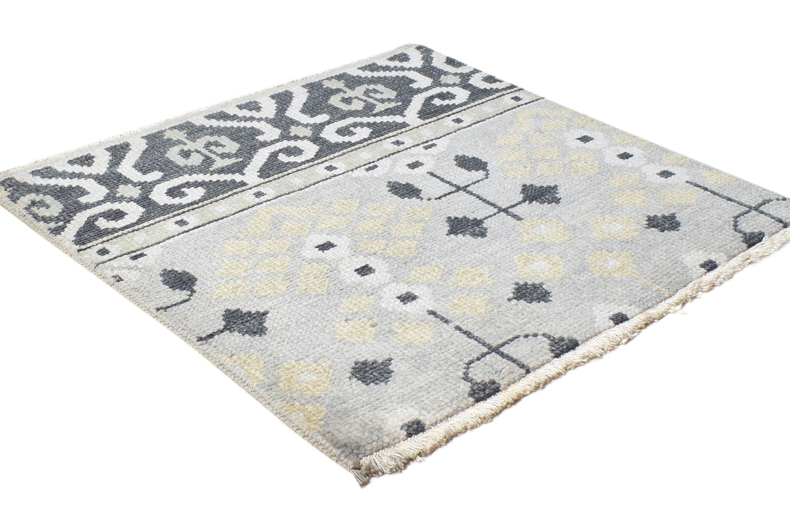 Grey Wool Rug 2' X 2' Persian Hand Knotted Sarouk-Indian Oriental Small Carpet 7864930074773