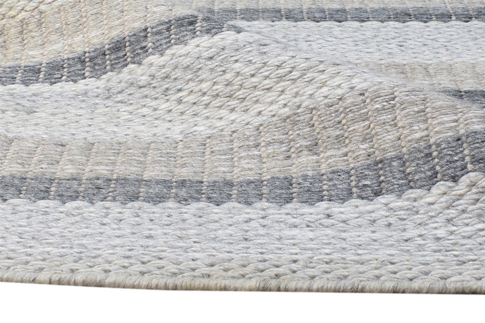 Grey Wool Rug 2' X 3' Modern Dhurrie Scandinavian Striped Small Carpet 7865138577557