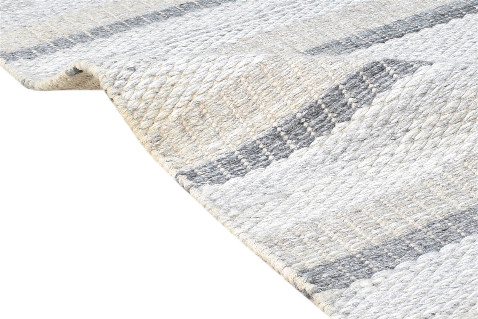 Grey Wool Rug 2' X 3' Modern Dhurrie Scandinavian Striped Small Carpet 7865138577557