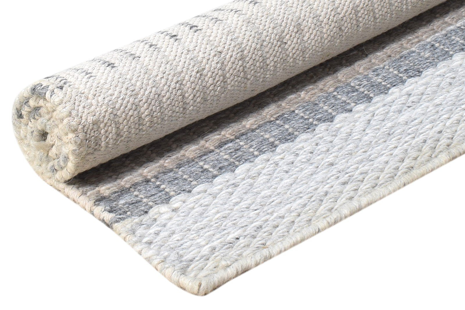 Grey Wool Rug 2' X 3' Modern Dhurrie Scandinavian Striped Small Carpet 7865138577557