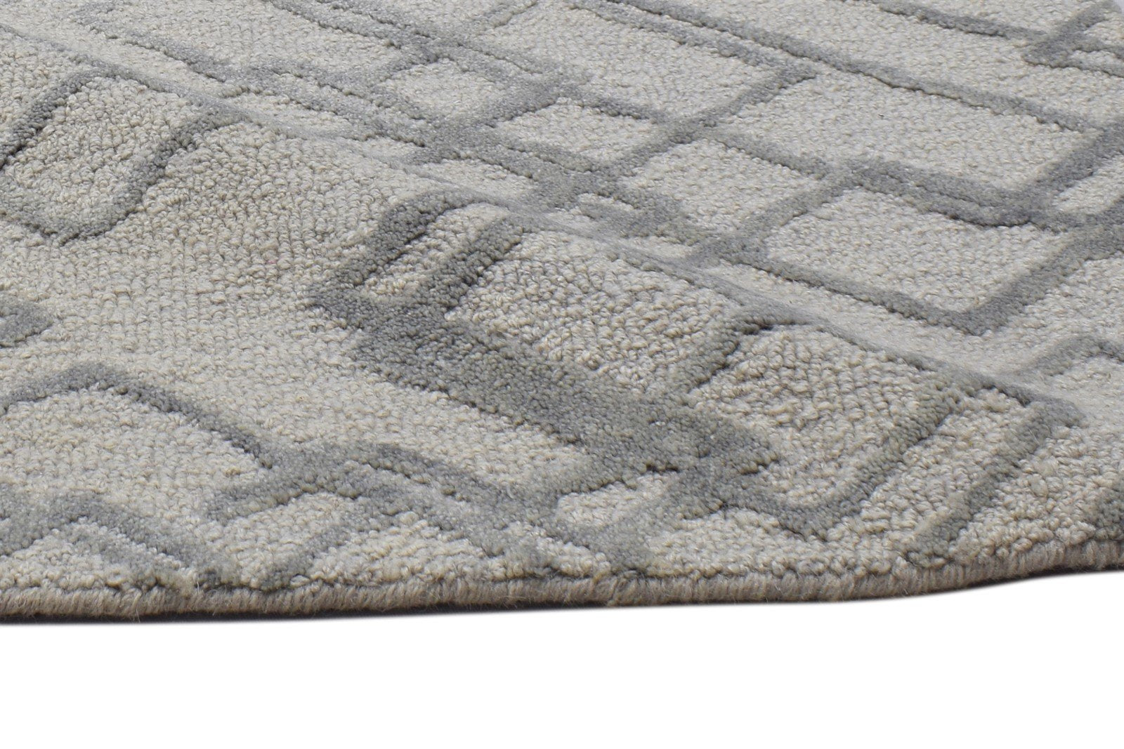 Grey Wool Rug 2' X 3' Modern Hand Tufted Moroccan Geometric Small Carpet 7864133877909