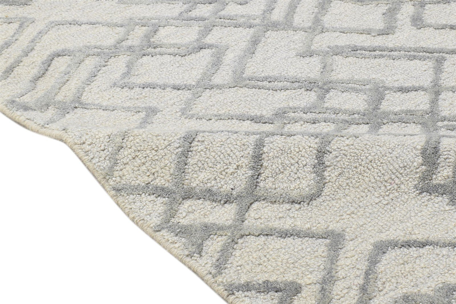 Grey Wool Rug 2' X 3' Modern Hand Tufted Moroccan Geometric Small Carpet 7864133877909