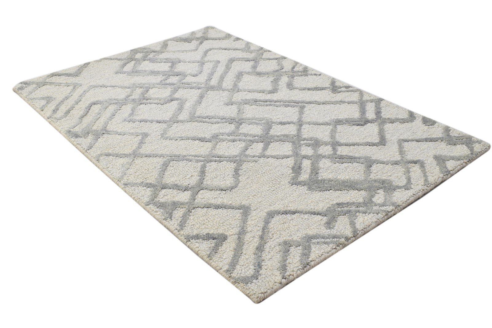 Grey Wool Rug 2' X 3' Modern Hand Tufted Moroccan Geometric Small Carpet 7864133877909