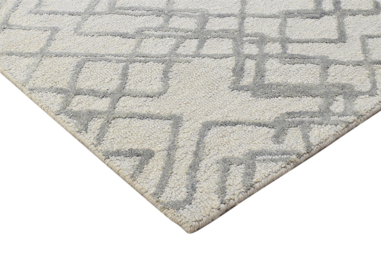 Grey Wool Rug 2' X 3' Modern Hand Tufted Moroccan Geometric Small Carpet 7864133877909