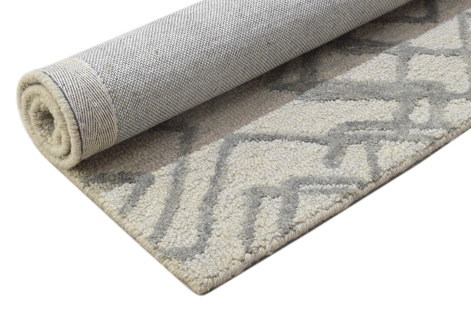 Grey Wool Rug 2' X 3' Modern Hand Tufted Moroccan Geometric Small Carpet 7864133877909