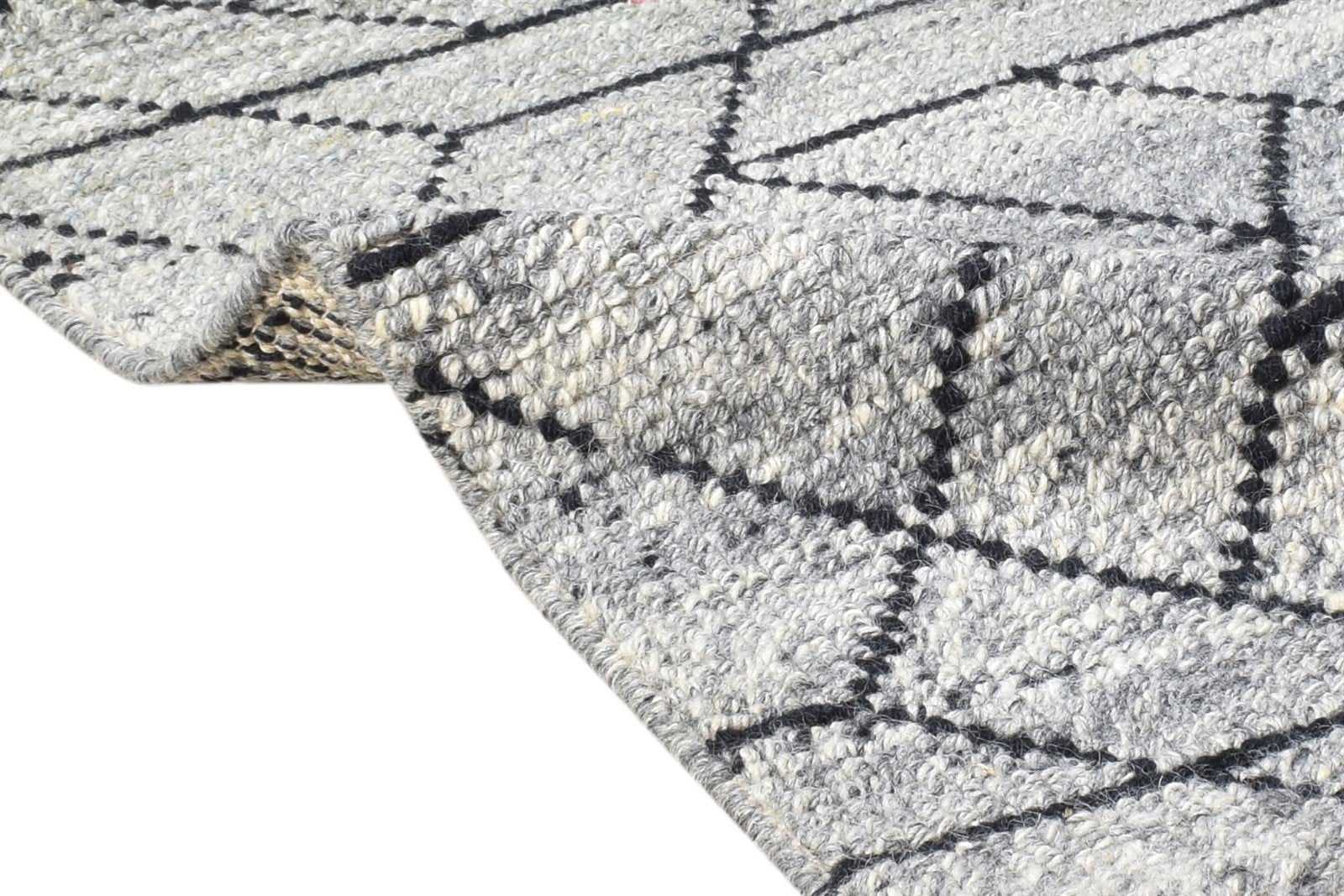 Grey Wool Rug 2' X 3' Modern Handloom Scandinavian Nordic Small Carpet 7865135366293