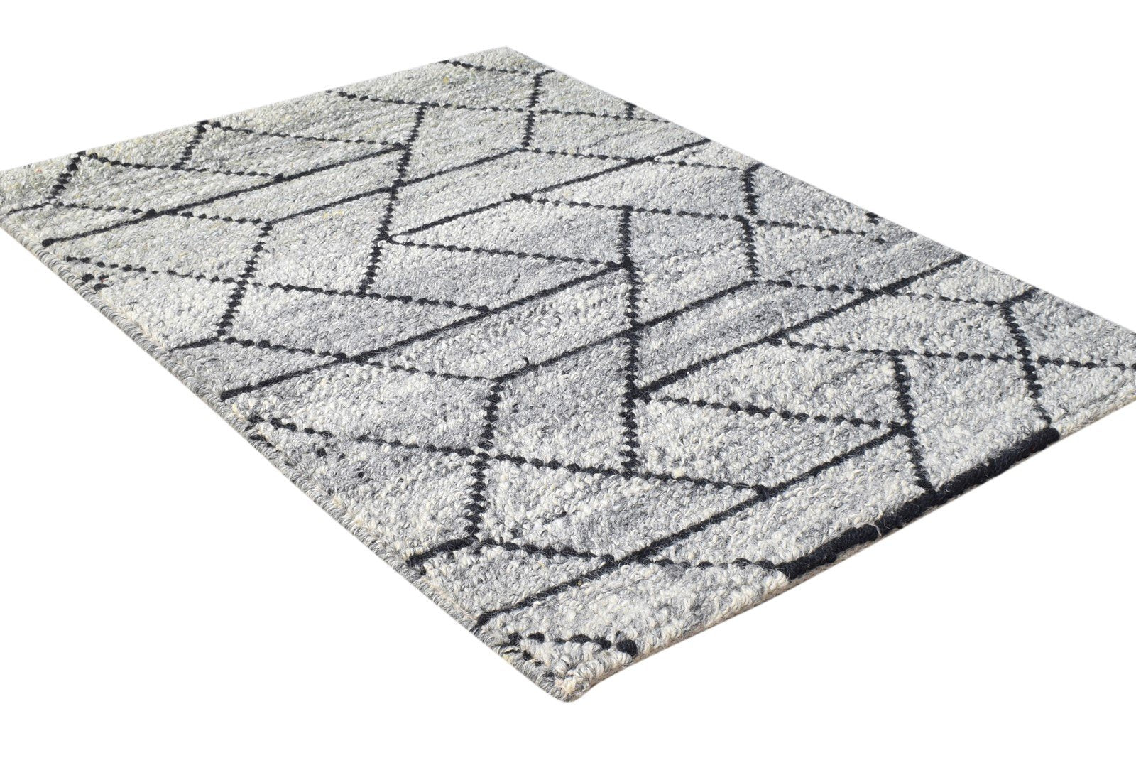 Grey Wool Rug 2' X 3' Modern Handloom Scandinavian Nordic Small Carpet 7865135366293