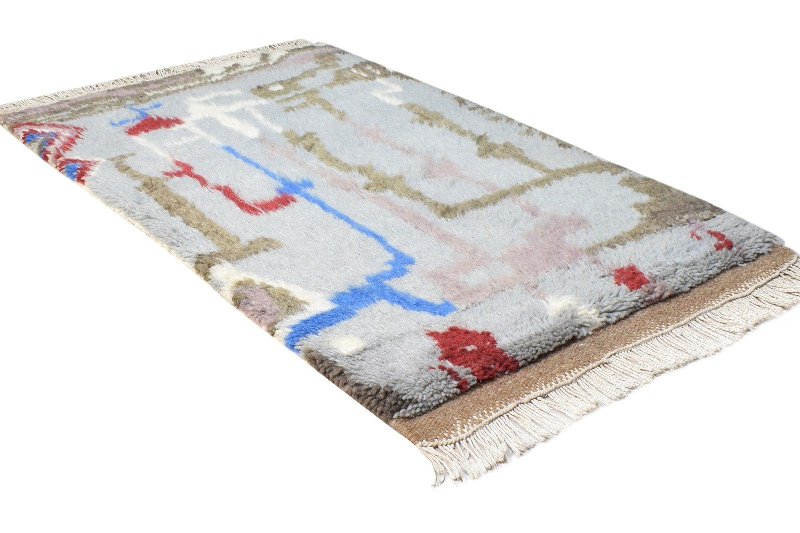 Grey Wool Rug 2' X 4' Modern Hand Knotted Moroccan Abstract Small Carpet 7865122914453