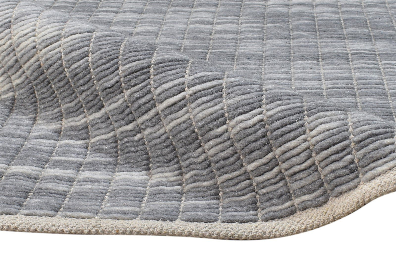 Grey Wool Rug 3' X 5' Modern Hand Woven Scandinavian Nordic Small Carpet 7865076318357