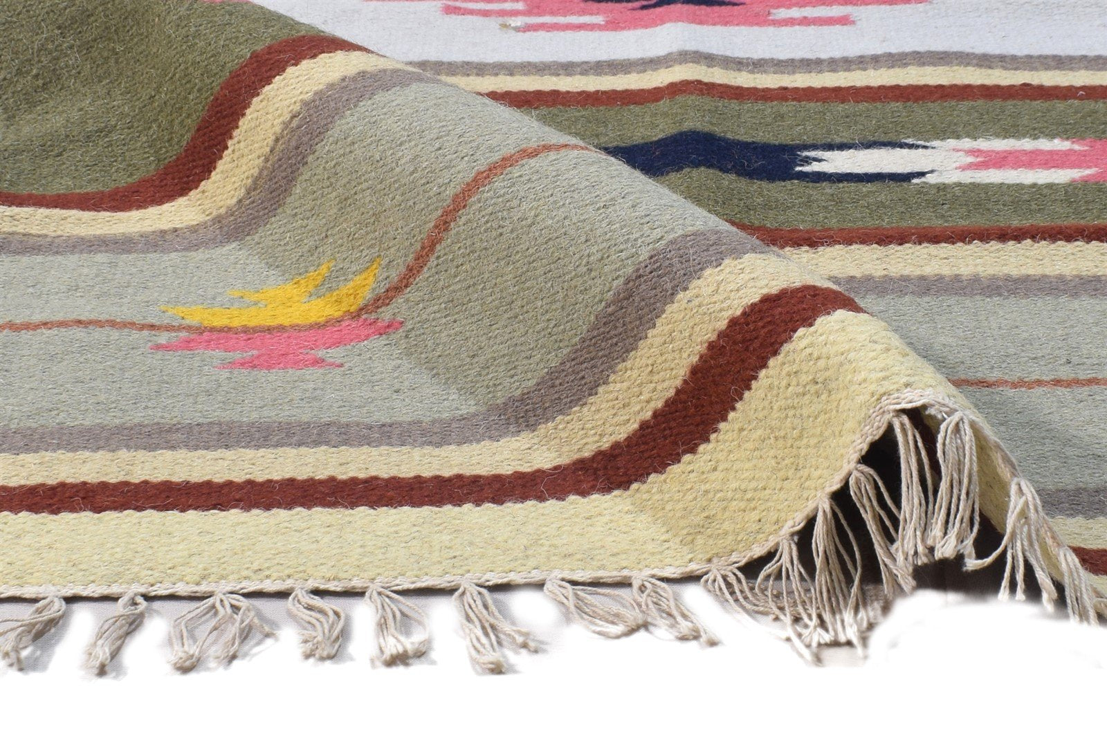 Grey Wool Rug 3' X 5' Persian Dhurrie Southwestern Tribal Small Carpet 7864380457109