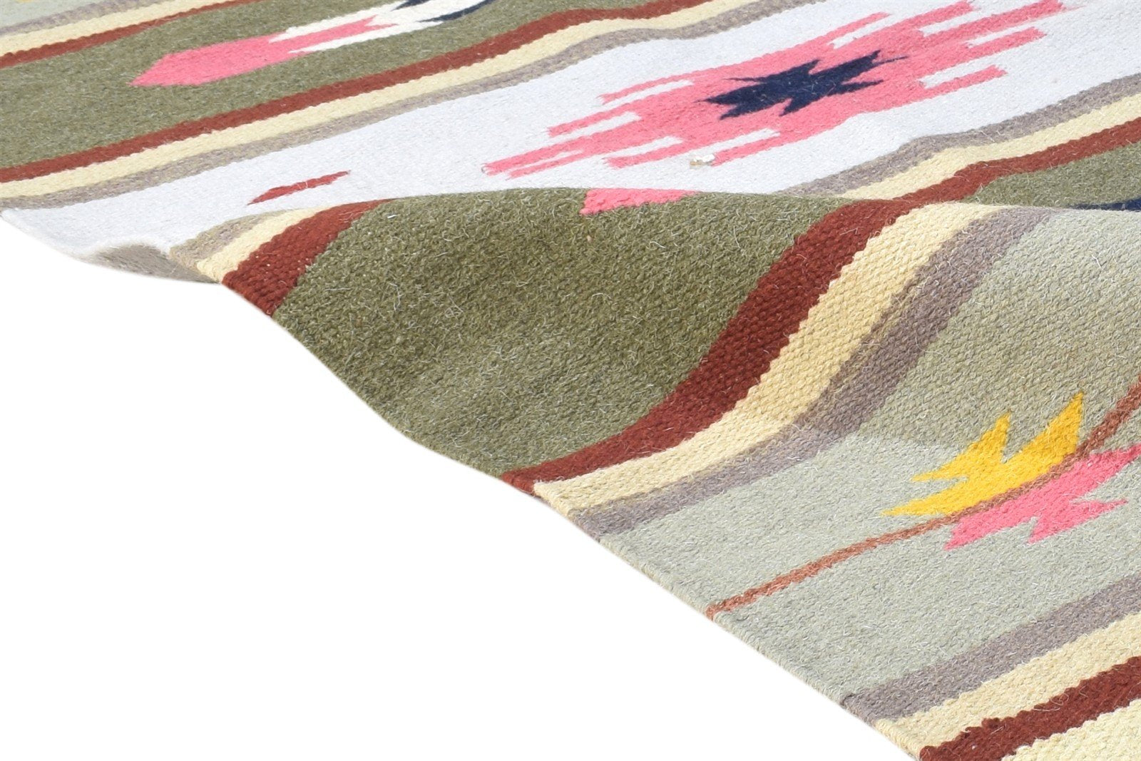 Grey Wool Rug 3' X 5' Persian Dhurrie Southwestern Tribal Small Carpet 7864380457109