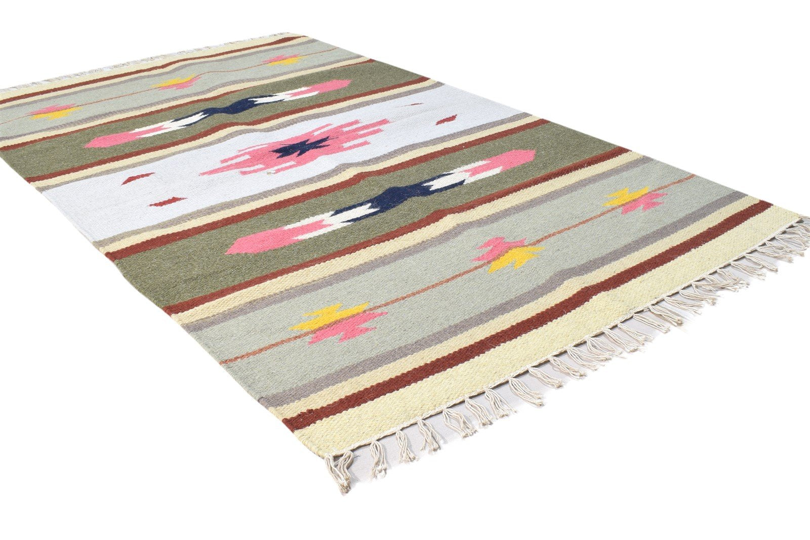 Grey Wool Rug 3' X 5' Persian Dhurrie Southwestern Tribal Small Carpet 7864380457109
