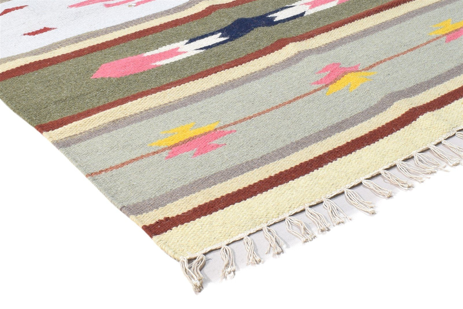 Grey Wool Rug 3' X 5' Persian Dhurrie Southwestern Tribal Small Carpet 7864380457109