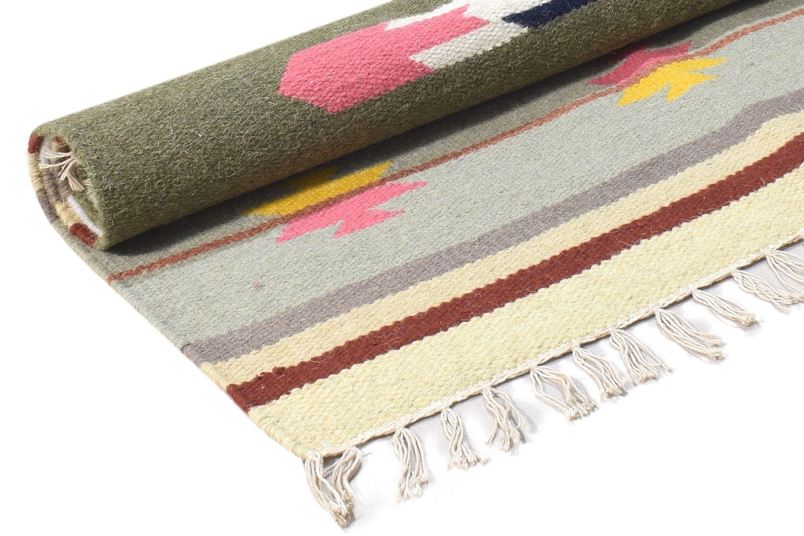 Grey Wool Rug 3' X 5' Persian Dhurrie Southwestern Tribal Small Carpet 7864380457109