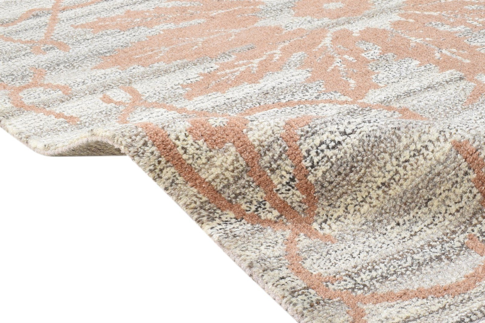Grey Wool Rug 4' X 6' Modern Hand Knotted French Floral Room Size Carpet 7864995184789