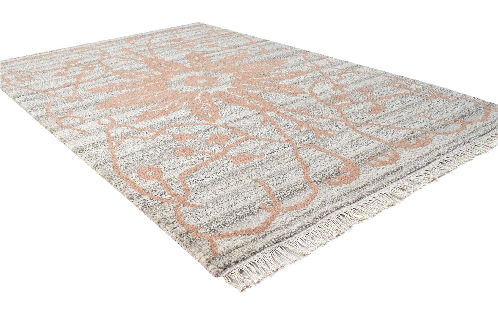 Grey Wool Rug 4' X 6' Modern Hand Knotted French Floral Room Size Carpet 7864995184789