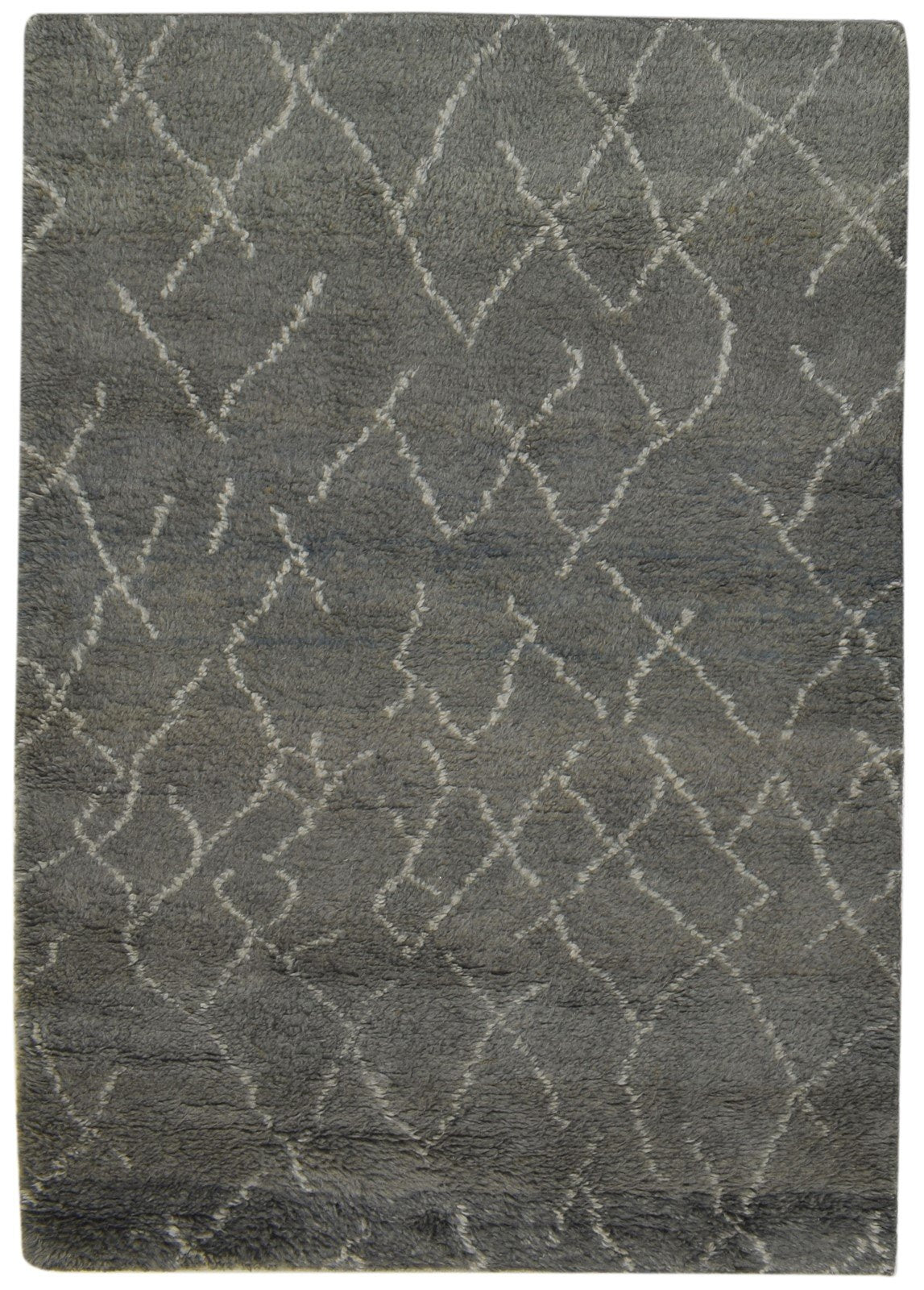Grey Wool Rug 4' X 6' Shag Hand Knotted Moroccan Geometric Room Size Carpet 7864088952981