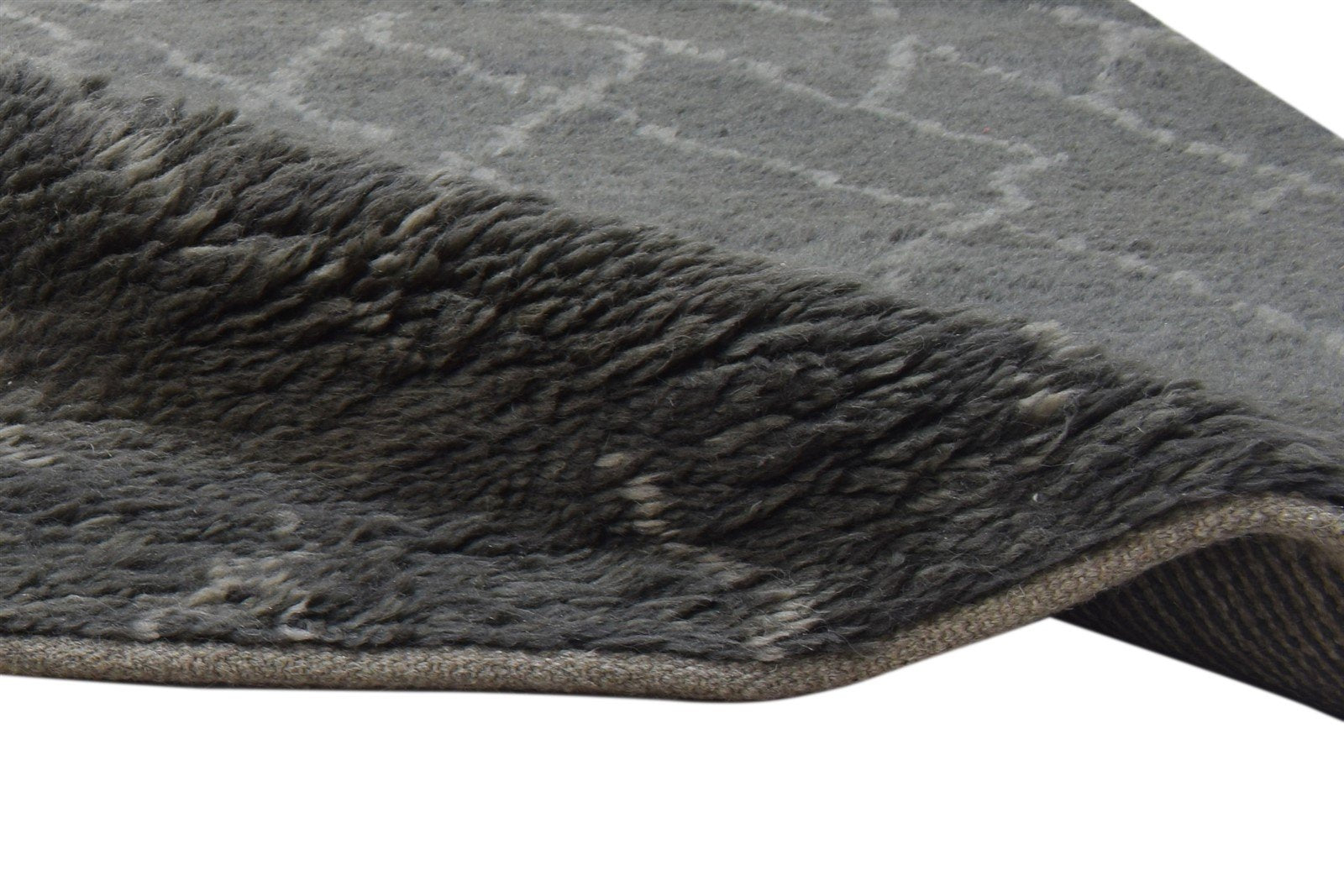 Grey Wool Rug 4' X 6' Shag Hand Knotted Moroccan Geometric Room Size Carpet 7864088952981