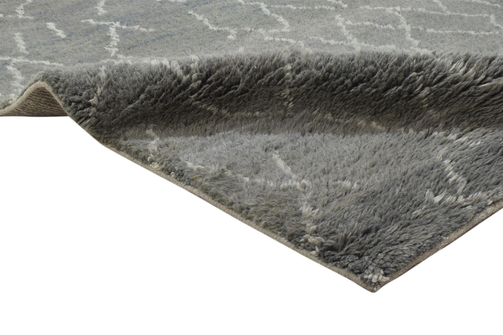 Grey Wool Rug 4' X 6' Shag Hand Knotted Moroccan Geometric Room Size Carpet 7864088952981