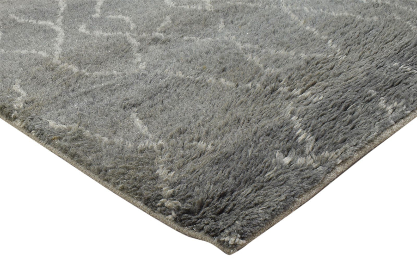 Grey Wool Rug 4' X 6' Shag Hand Knotted Moroccan Geometric Room Size Carpet 7864088952981