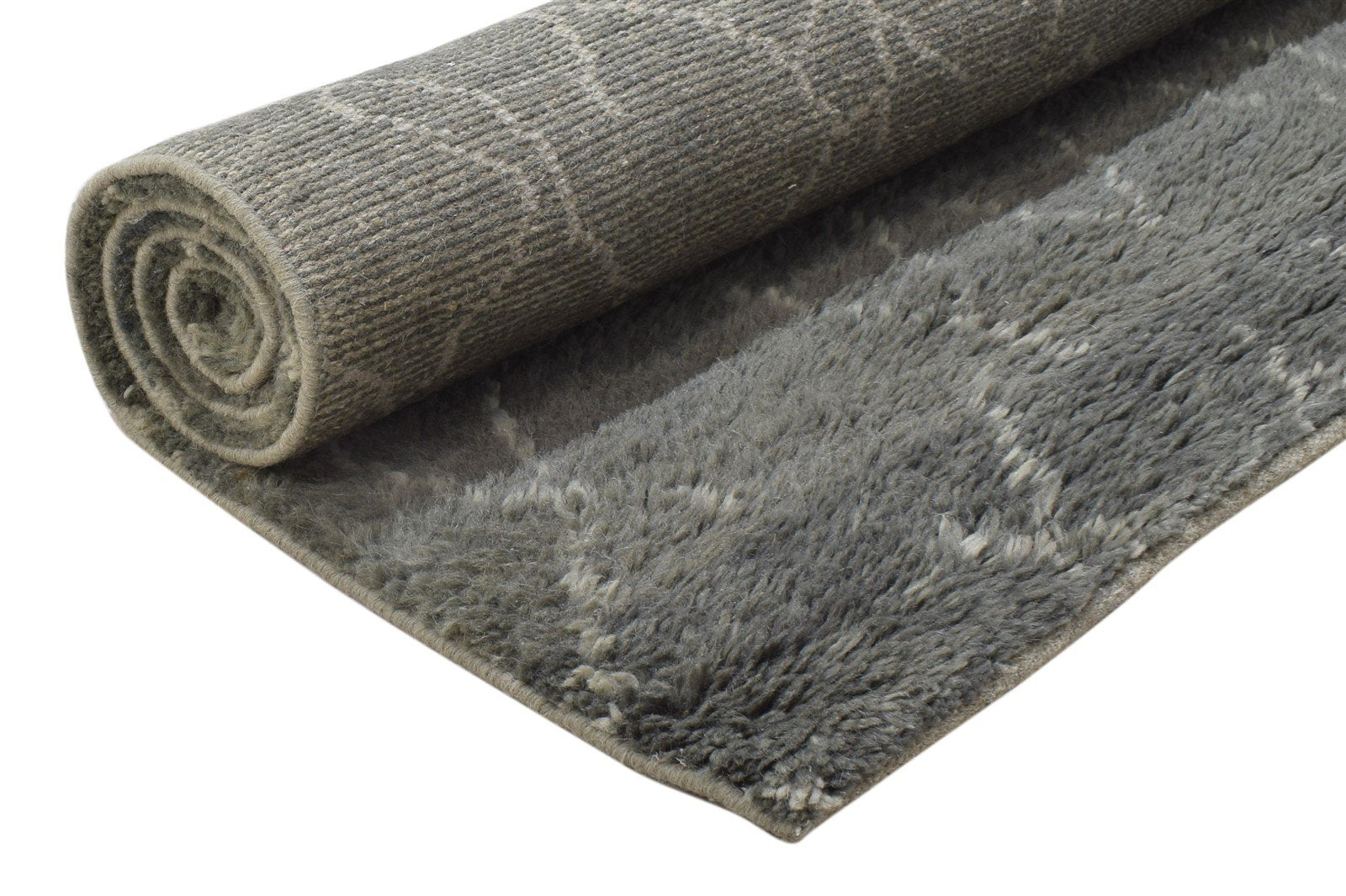 Grey Wool Rug 4' X 6' Shag Hand Knotted Moroccan Geometric Room Size Carpet 7864088952981