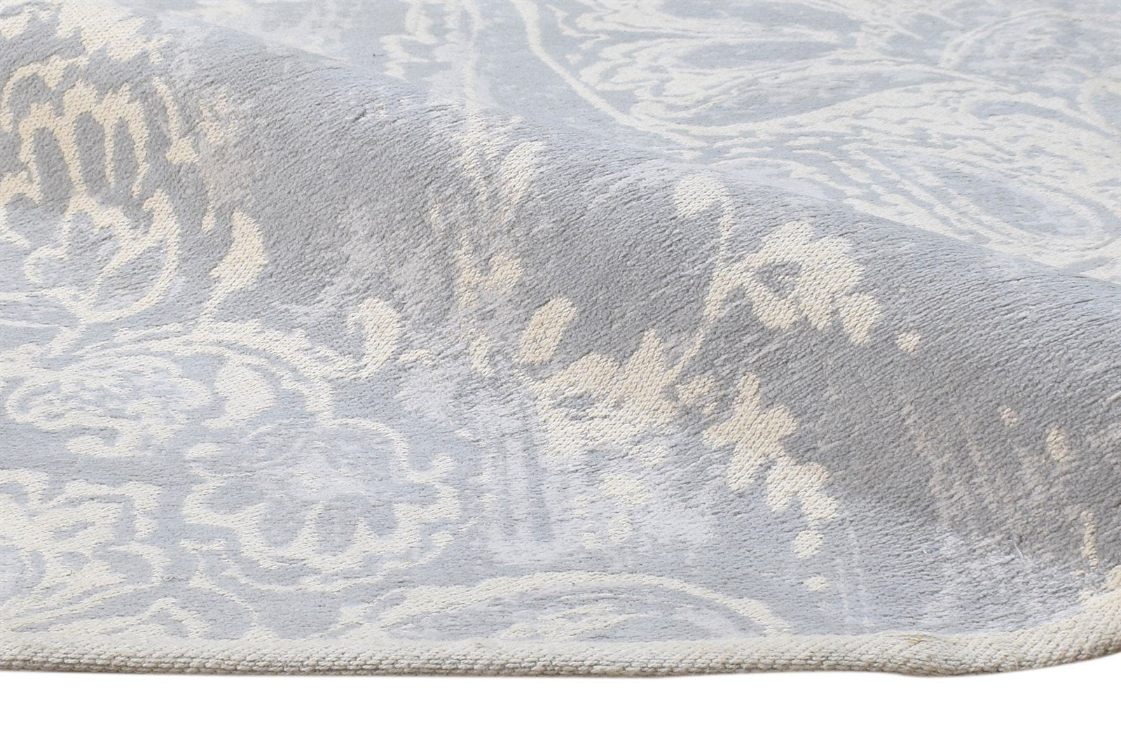 Grey Wool Rug 4' X 6' Transitional Dhurrie European Damask Room Size Carpet 7864671305877