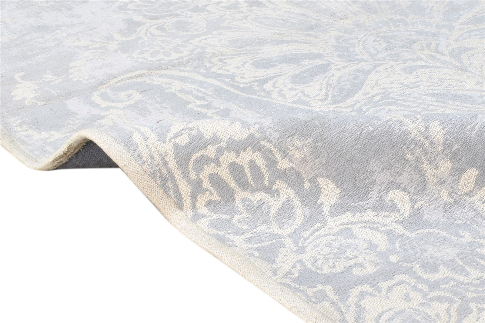 Grey Wool Rug 4' X 6' Transitional Dhurrie European Damask Room Size Carpet 7864671305877