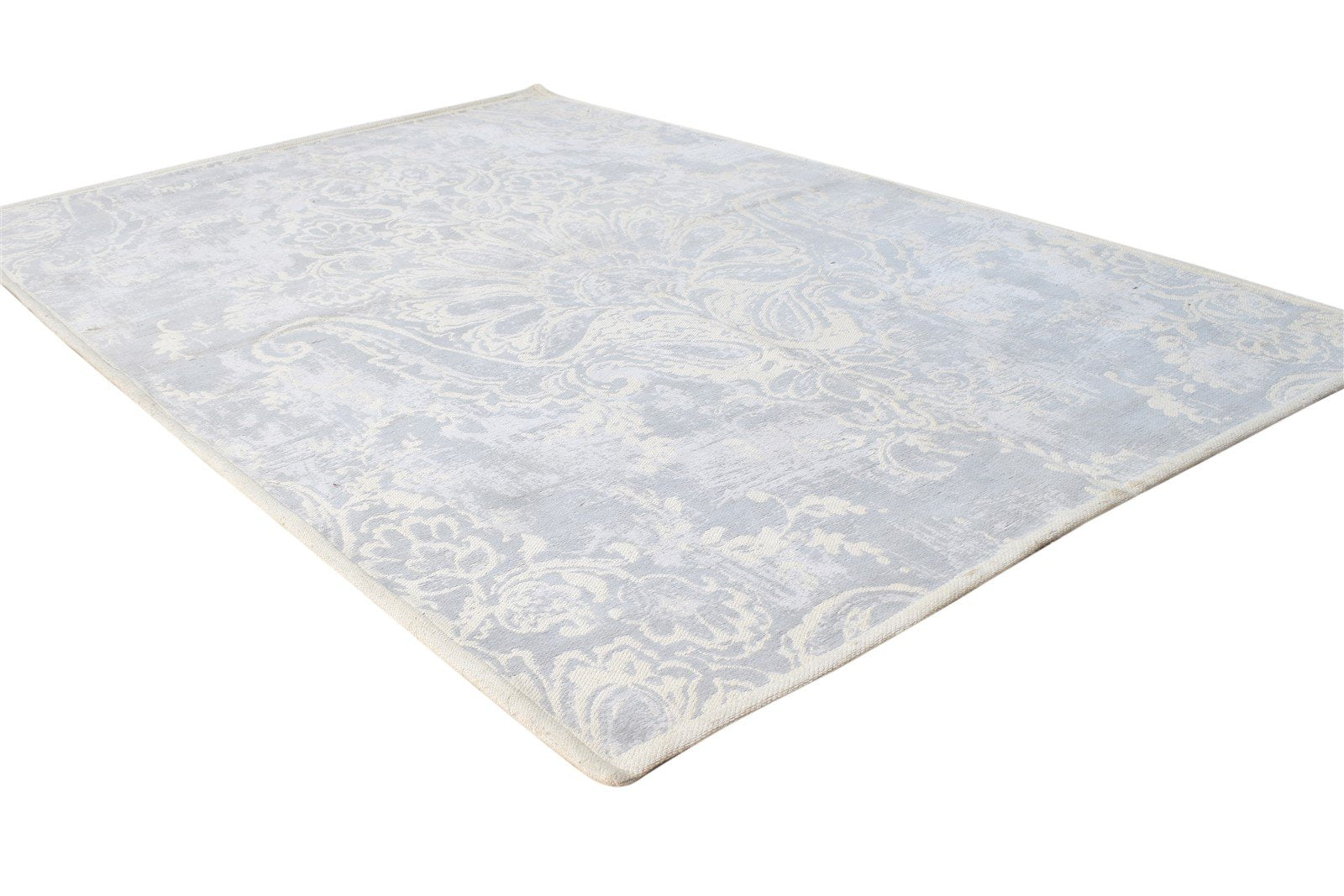 Grey Wool Rug 4' X 6' Transitional Dhurrie European Damask Room Size Carpet 7864671305877