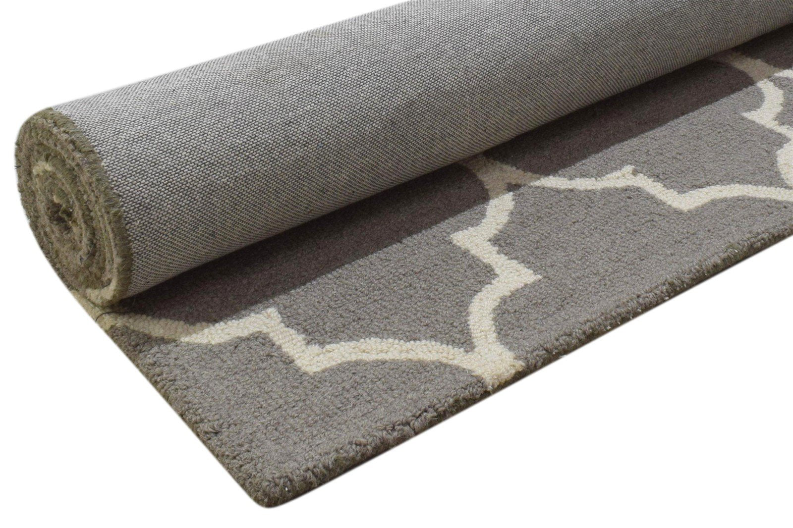 Grey Wool Rug 5' X 7' Modern Hand Tufted Moroccan Trellis Room Size Carpet 7860704739477