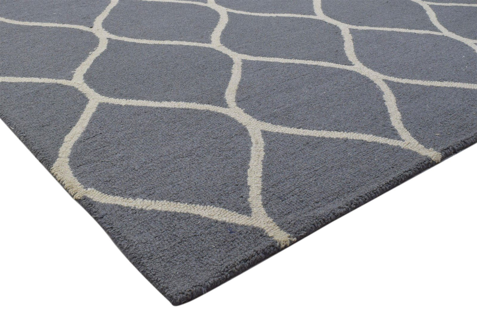 Grey Wool Rug 5' X 8' Modern Hand Tufted Moroccan Trellis Room Size Carpet 7860706836629