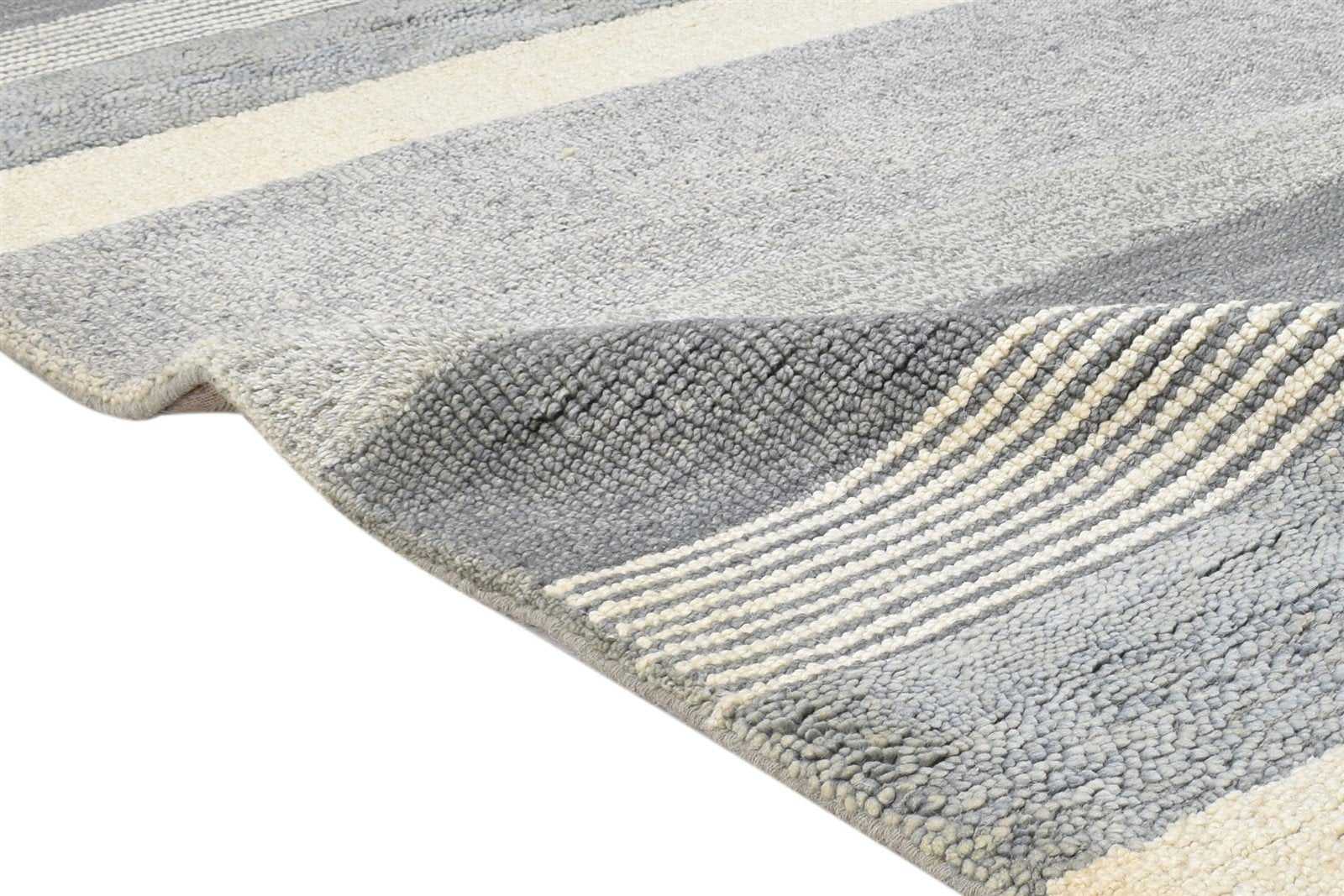Grey Wool Rug 5' X 8' Modern Hand Tufted Scandinavian Striped Room Size Carpet 7865074057365
