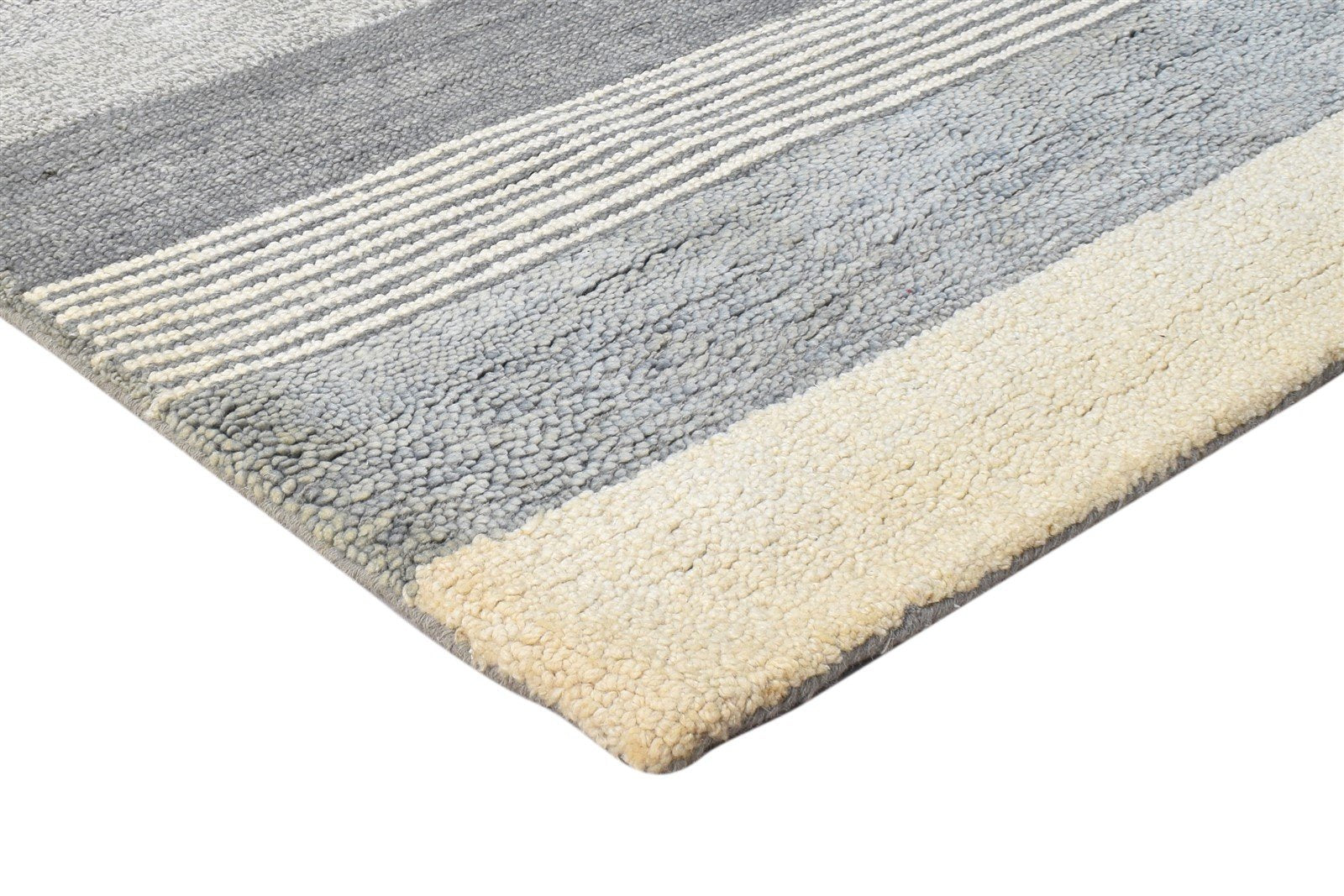 Grey Wool Rug 5' X 8' Modern Hand Tufted Scandinavian Striped Room Size Carpet 7865074057365