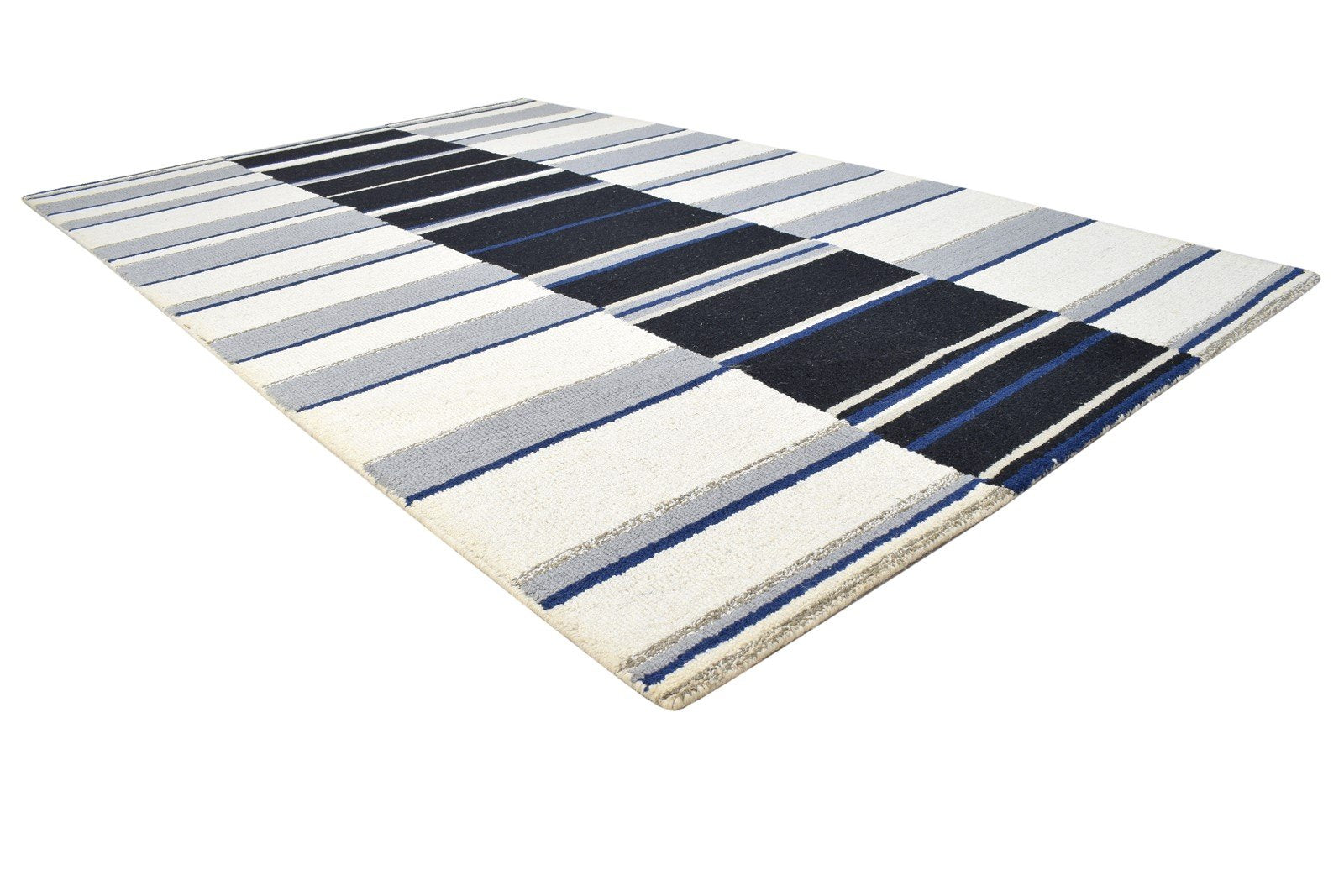 Grey Wool Rug 5' X 8' Modern Hand Tufted Scandinavian Striped Room Size Carpet 7864278581397