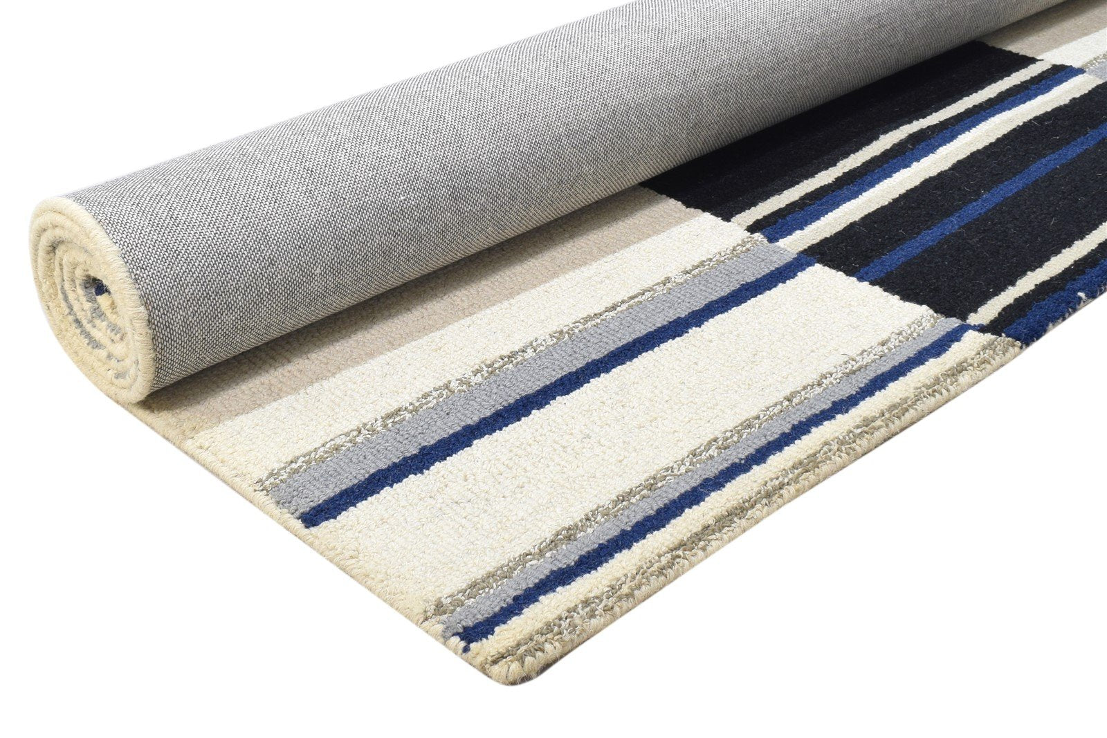 Grey Wool Rug 5' X 8' Modern Hand Tufted Scandinavian Striped Room Size Carpet 7864278581397