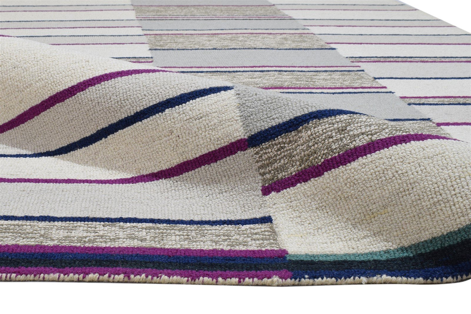 Grey Wool Rug 5' X 8' Modern Hand Tufted Scandinavian Striped Room Size Carpet 7864280252565