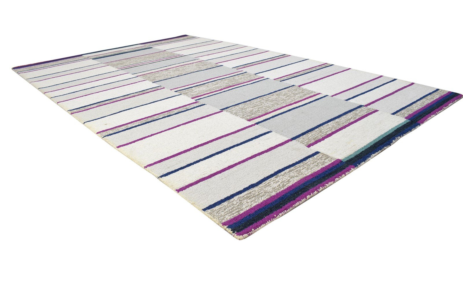 Grey Wool Rug 5' X 8' Modern Hand Tufted Scandinavian Striped Room Size Carpet 7864280252565